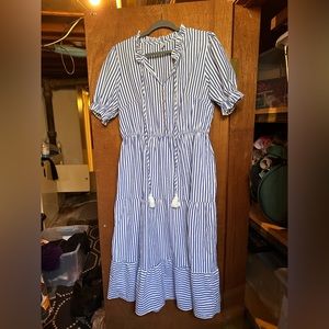 Blue and white striped dress